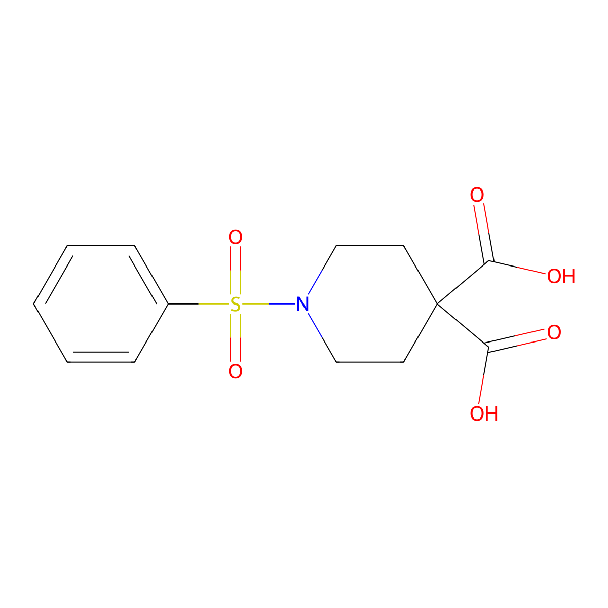 1-(Phenylsulfonyl)-4,4-piperidinedicarboxylic acid molecular structure, CAS 225517-21-5