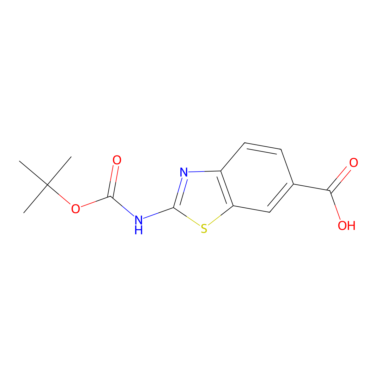 2-(((1,1-Dimethylethoxy)carbonyl)amino)-6-benzothiazolecarboxylic acid molecular structure, CAS 225525-50-8
