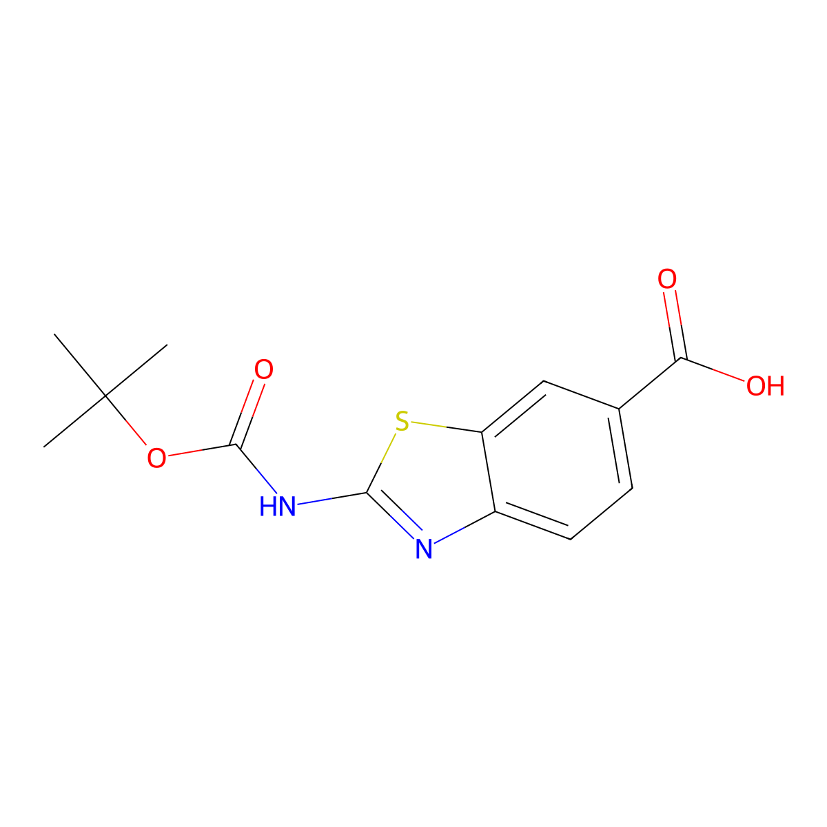2-(((1,1-Dimethylethoxy)carbonyl)amino)-6-benzothiazolecarboxylic acid molecular structure, CAS 225525-50-8