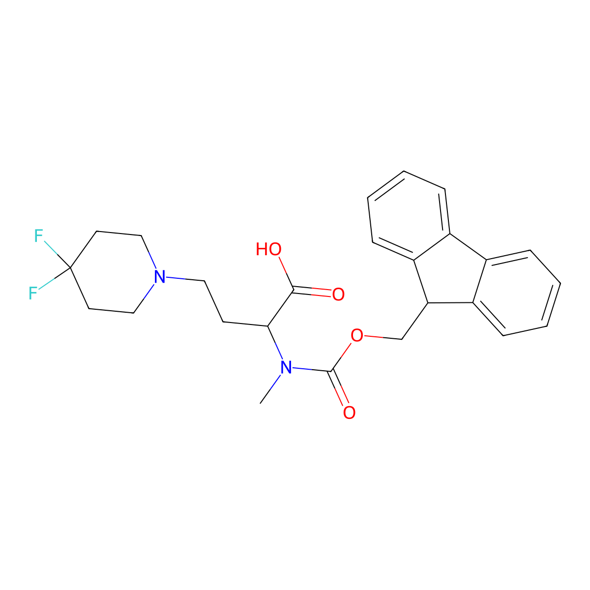 (S)-2-((((9H-Fluoren-9-yl)methoxy)carbonyl)(methyl)amino)-4-(4,4-difluoropiperidin-1-yl)butanoic acid molecular structure, CAS 2255321-31-2