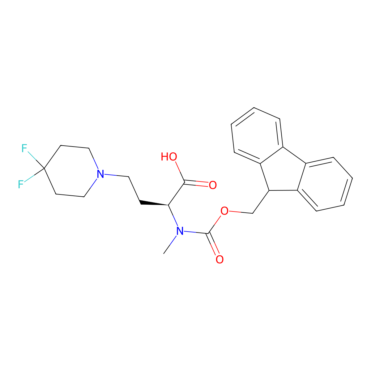 (S)-2-((((9H-Fluoren-9-yl)methoxy)carbonyl)(methyl)amino)-4-(4,4-difluoropiperidin-1-yl)butanoic acid molecular structure, CAS 2255321-31-2
