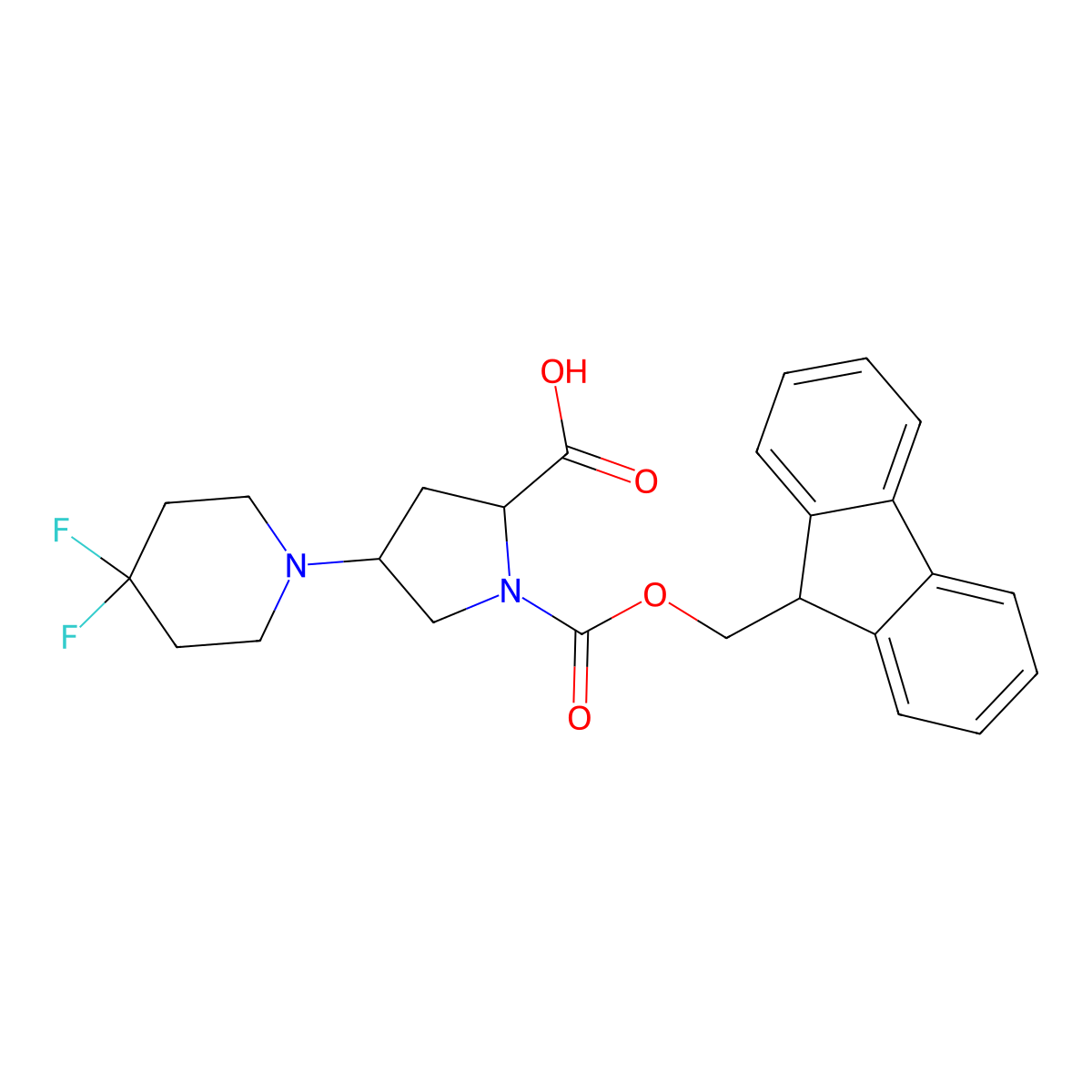 (4R)-Fmoc-4-(4,4-difluoro-1-piperidyl)-L-proline molecular structure, CAS 2255330-05-1