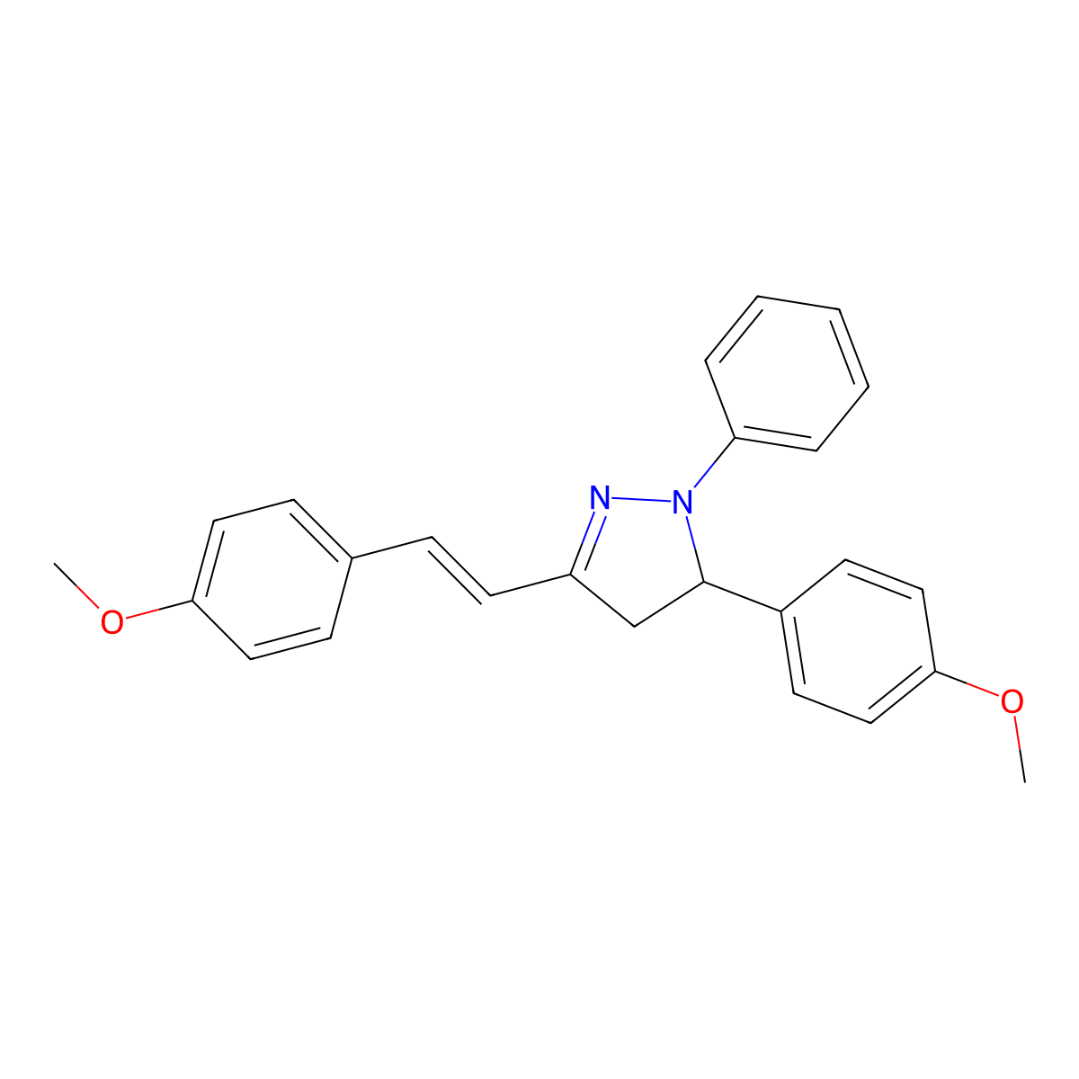 4,5-Dihydro-5-(4-methoxyphenyl)-3-[2-(4-methoxyphenyl)ethenyl]-1-phenyl-1H-pyrazole molecular structure, CAS 2256-18-0