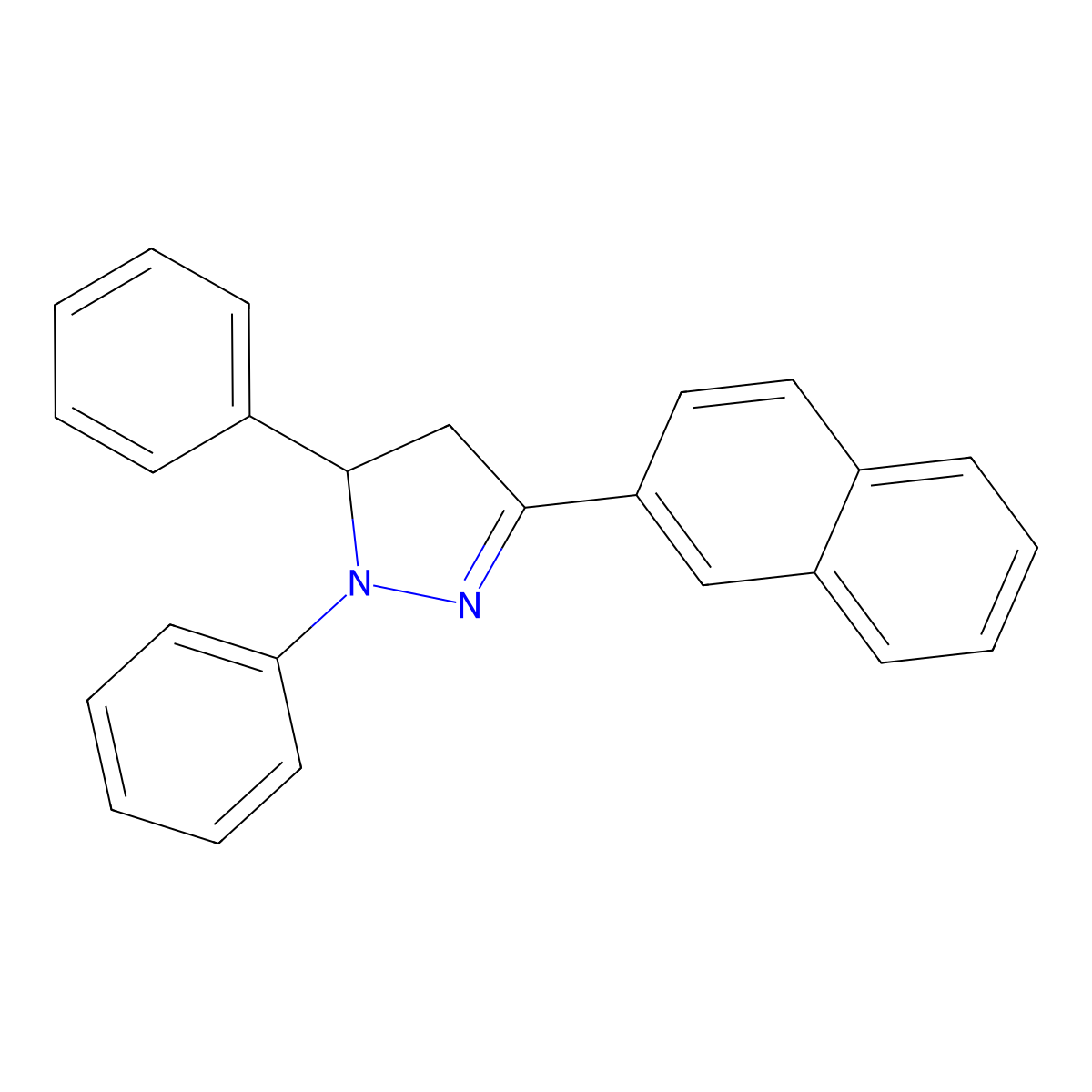 3-(naphthalen-2-yl)-1,5-diphenyl-4,5-dihydro-1H-pyrazole molecular structure, CAS 2256-23-7