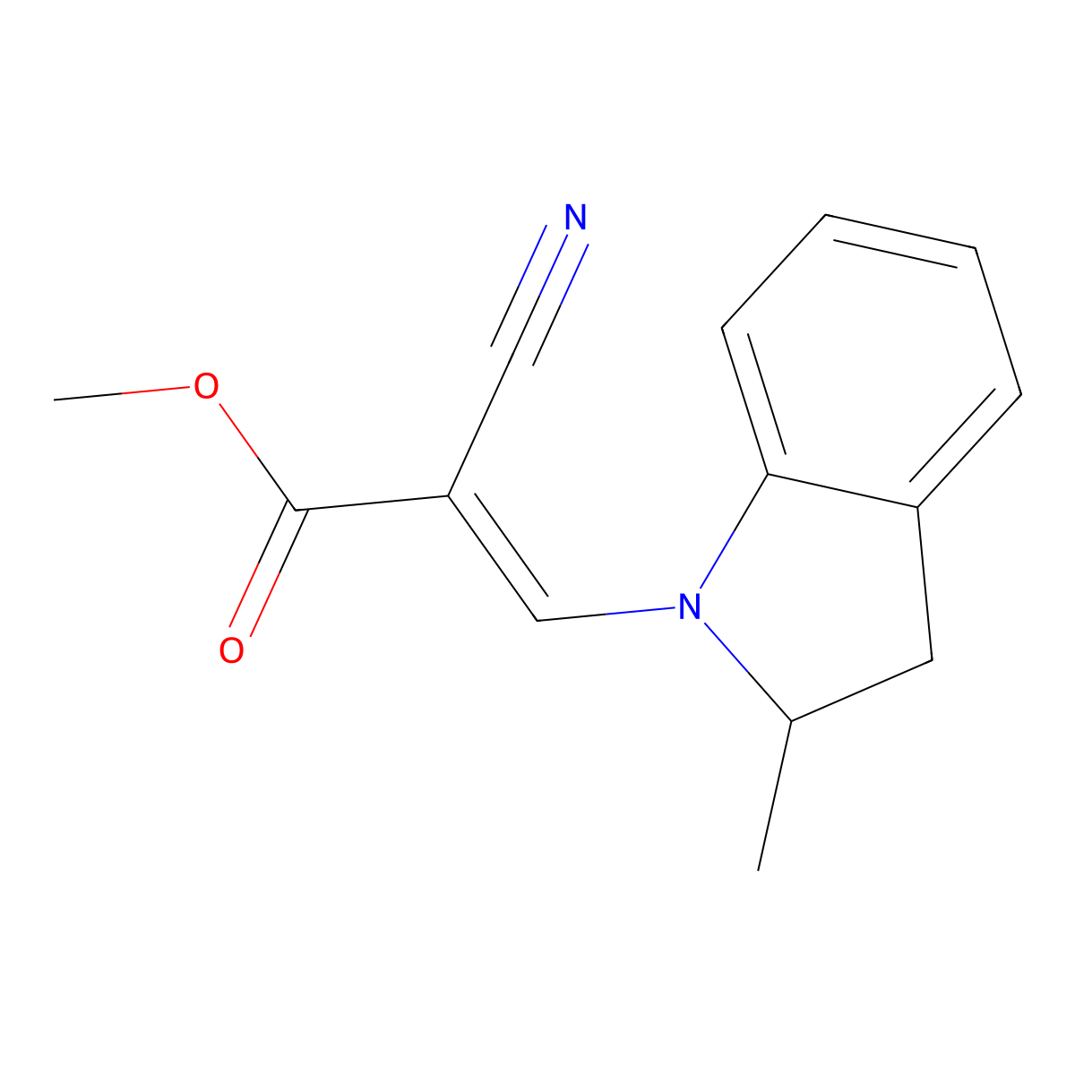 2-Propenoic acid, 2-cyano-3-(2,3-dihydro-2-methyl-1H-indol-1-yl)-, methyl ester molecular structure, CAS 22560-84-5