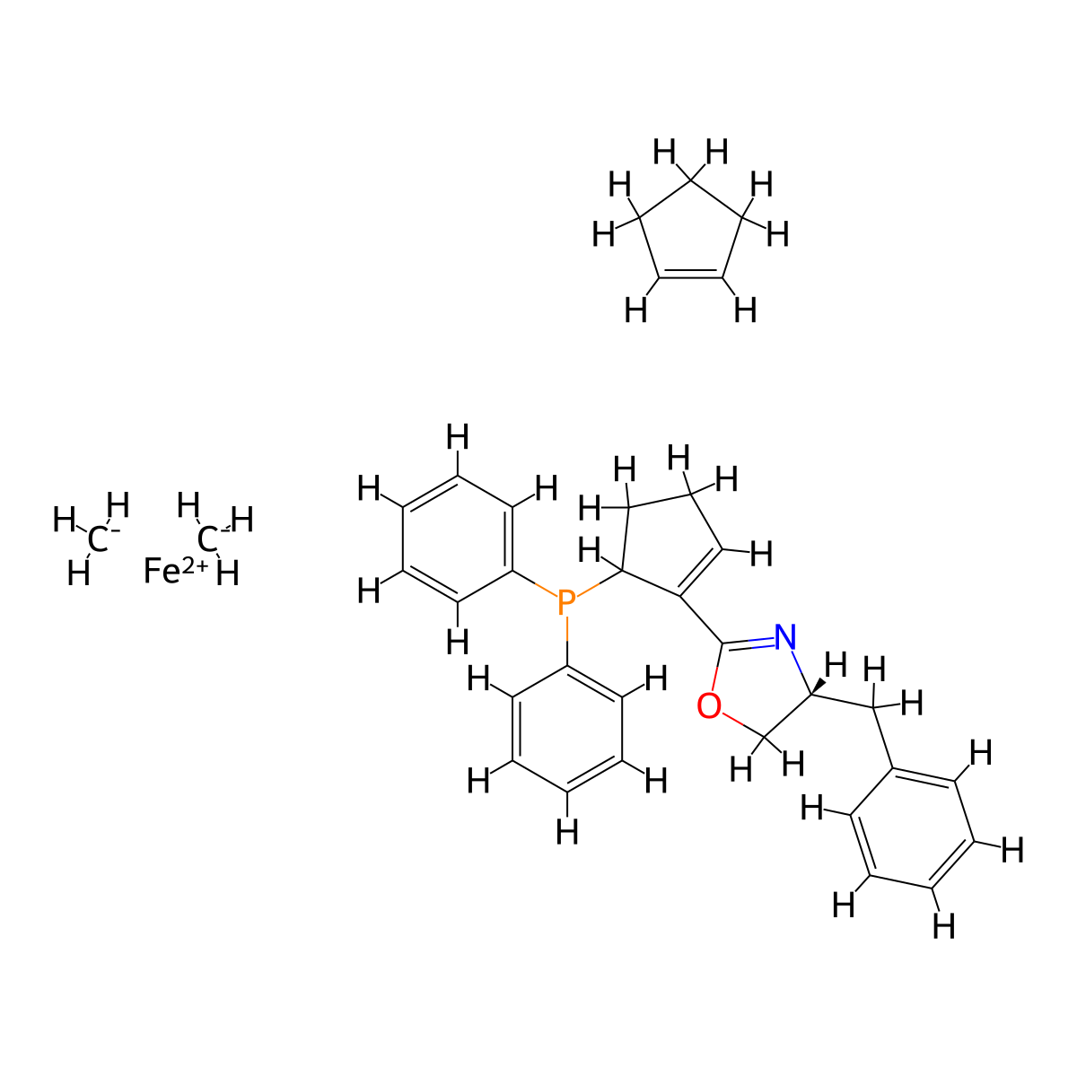 (2Rp)-1-[(4R)-4,5-Dihydro-4-phenylmethyl-2-oxazolyl]-2-(diphenylphosphino)ferrocene molecular structure, CAS 2256046-71-4