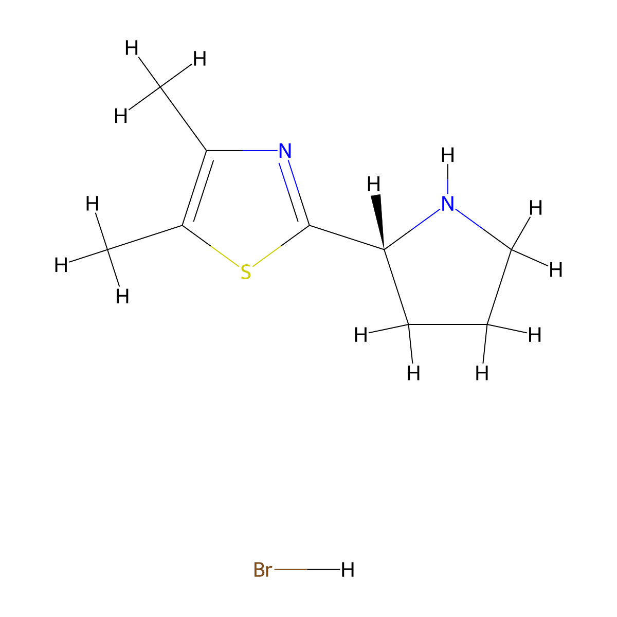 (R)-4,5-Dimethyl-2-(pyrrolidin-2-yl)thiazole hydrobromide molecular structure, CAS 2256054-65-4