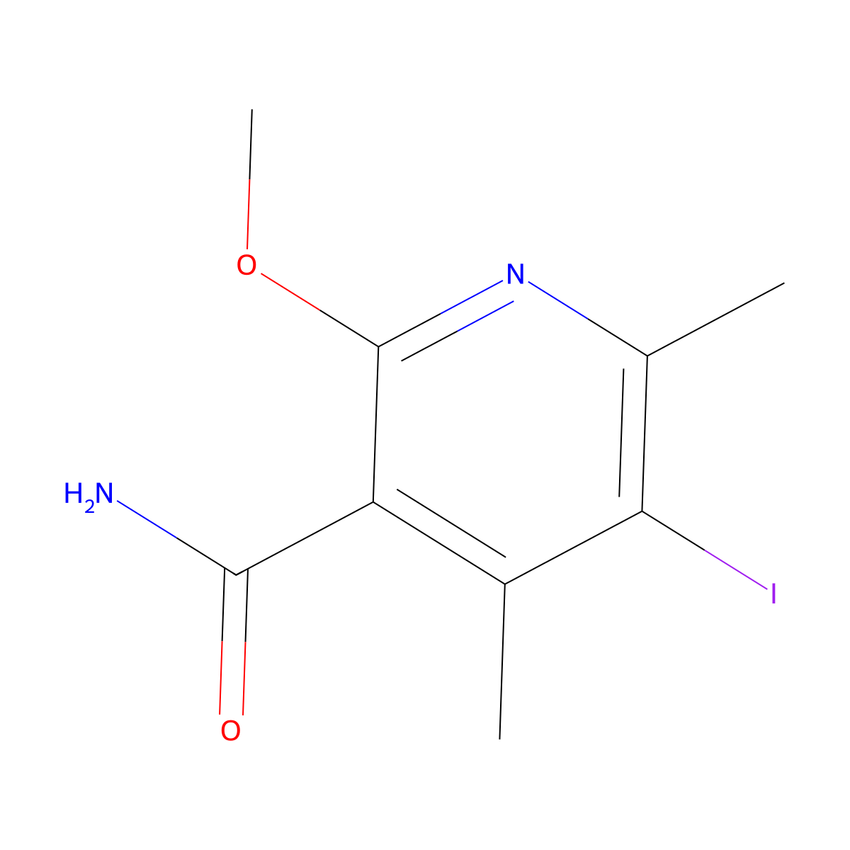 5-Iodo-2-methoxy-4,6-dimethylpyridine-3-carboxamide molecular structure, CAS 2256060-44-1
