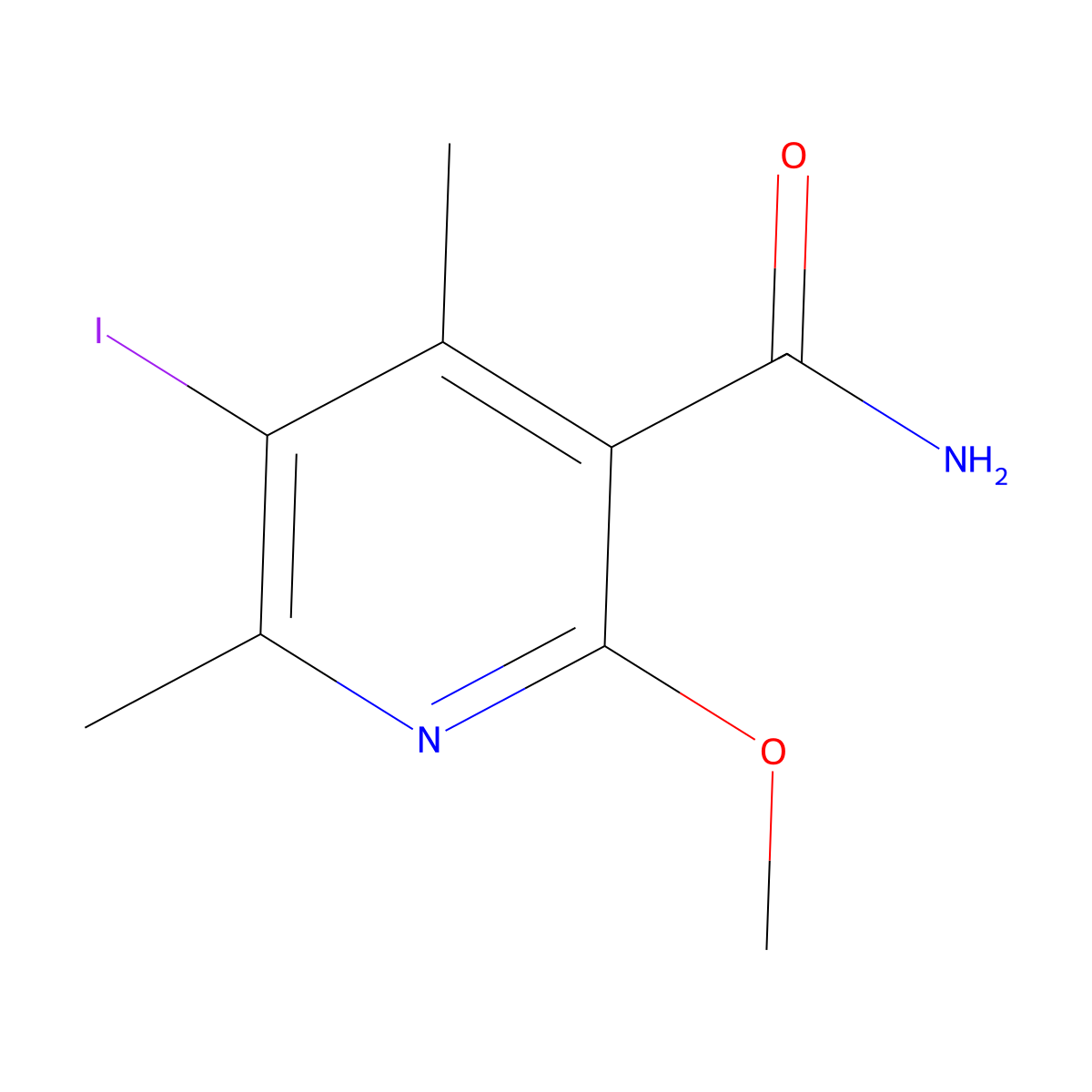 5-Iodo-2-methoxy-4,6-dimethylpyridine-3-carboxamide molecular structure, CAS 2256060-44-1