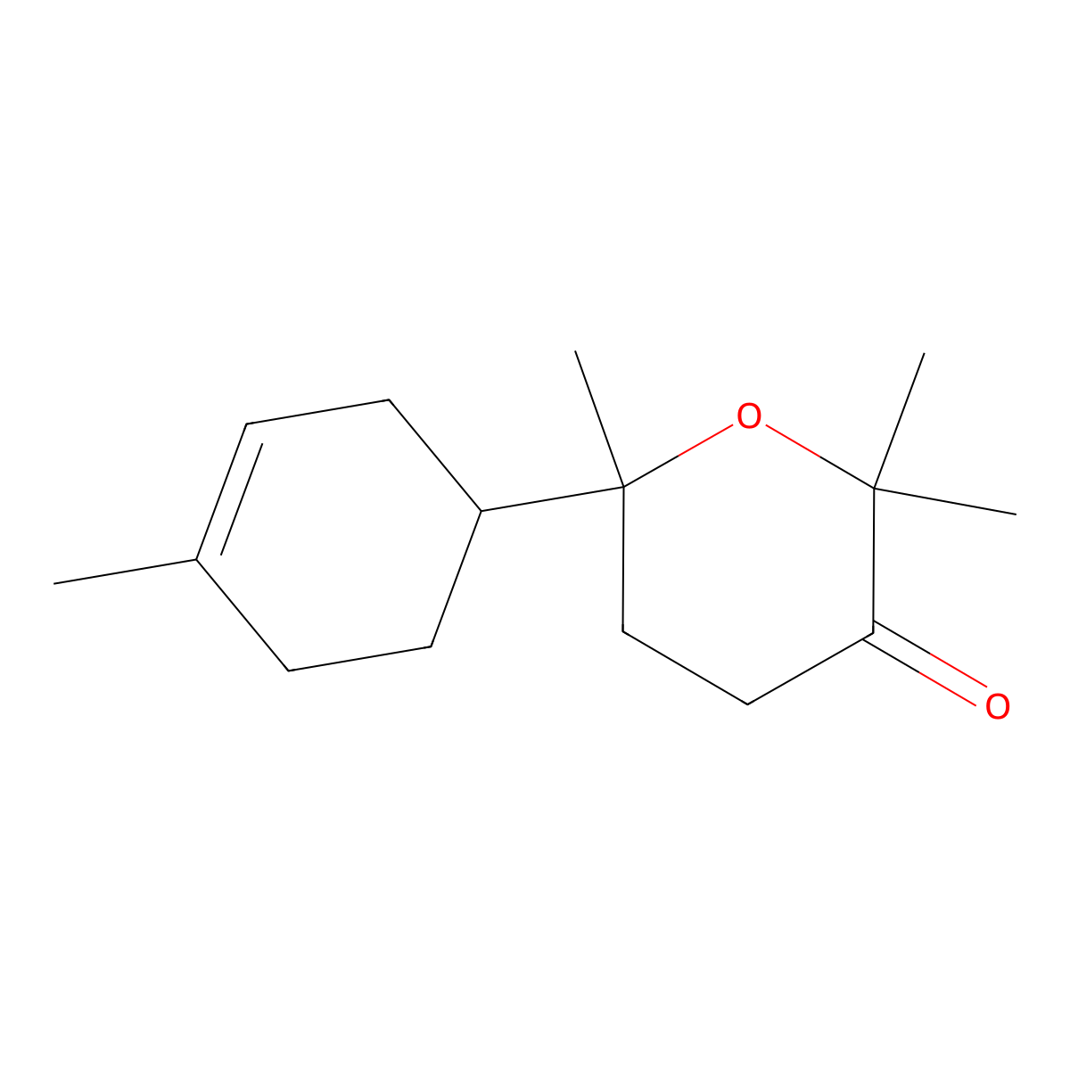 (S-(R*,R*))-dihydro-2,2,6-trimethyl-6-(4-methyl-3-cyclohexen-1-yl)-2H-pyran-3(4H)-one molecular structure, CAS 22567-38-0