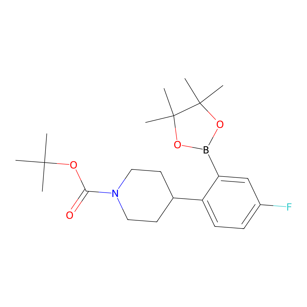 tert-Butyl 4-(4-fluoro-2-(4,4,5,5-tetramethyl-1,3,2-dioxaborolan-2-yl)phenyl)piperidine-1-carboxylate molecular structure, CAS 2256708-69-5