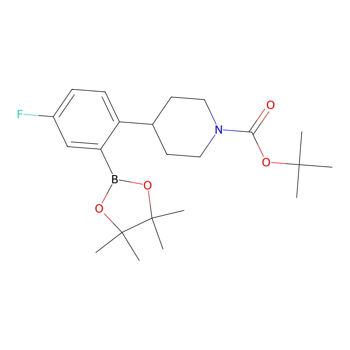 tert-Butyl 4-(4-fluoro-2-(4,4,5,5-tetramethyl-1,3,2-dioxaborolan-2-yl)phenyl)piperidine-1-carboxylate molecular structure, CAS 2256708-69-5