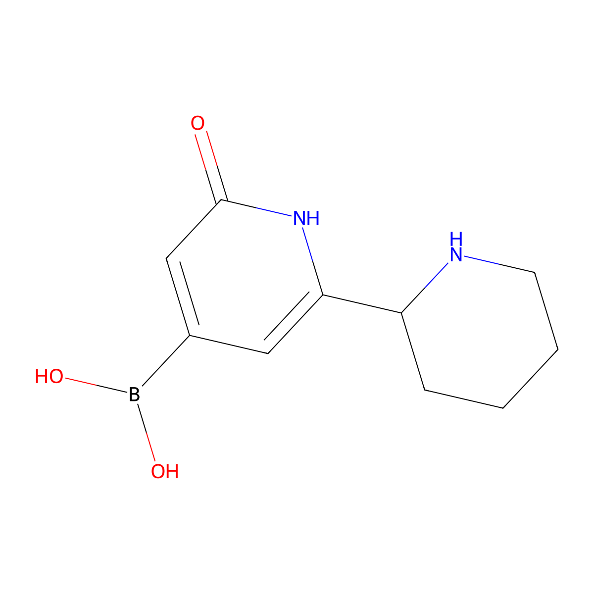 (2-Hydroxy-6-(piperidin-2-yl)pyridin-4-yl)boronic acid molecular structure, CAS 2256708-73-1
