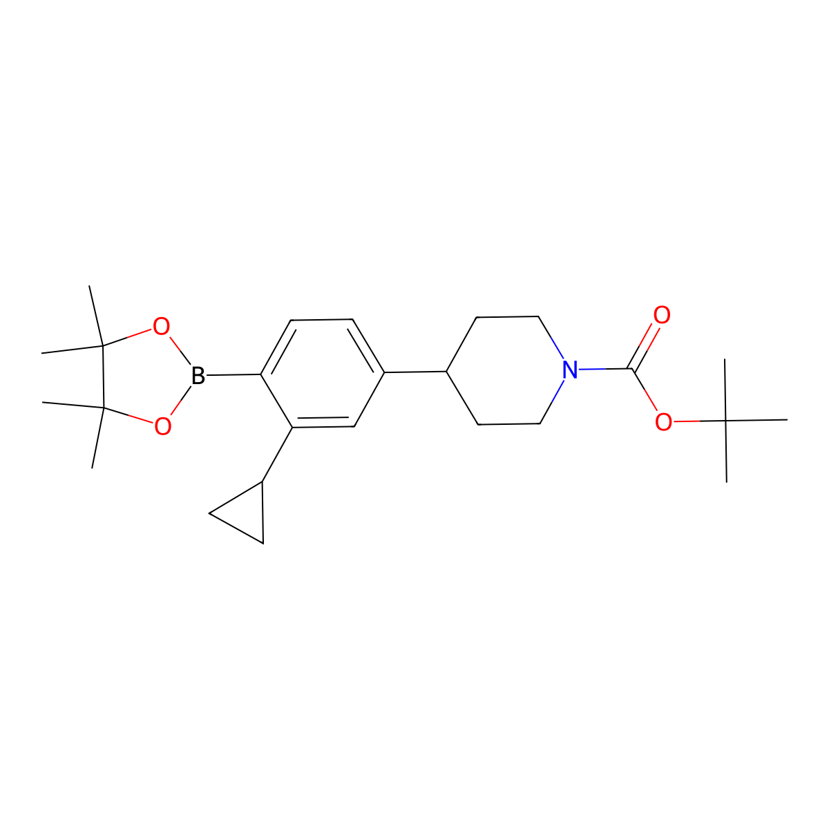 Tert-butyl 4-(3-cyclopropyl-4-(4,4,5,5-tetramethyl-1,3,2-dioxaborolan-2-yl)phenyl)piperidine-1-carboxylate molecular structure, CAS 2256708-92-4