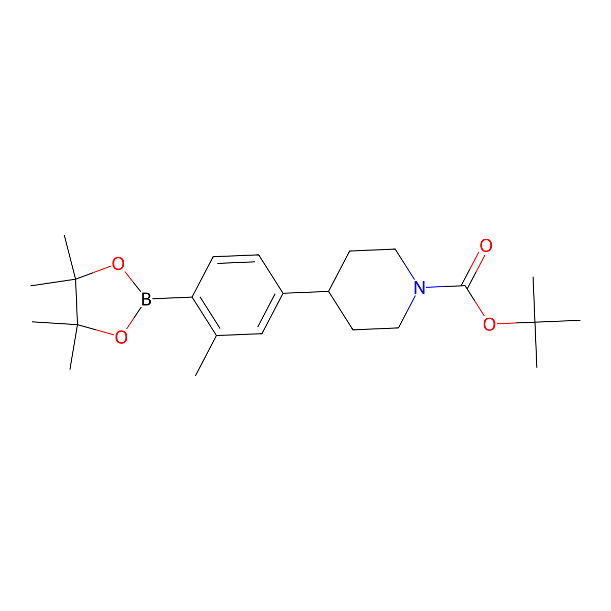 Tert-butyl 4-(3-methyl-4-(4,4,5,5-tetramethyl-1,3,2-dioxaborolan-2-yl)phenyl)piperidine-1-carboxylate molecular structure, CAS 2256708-94-6