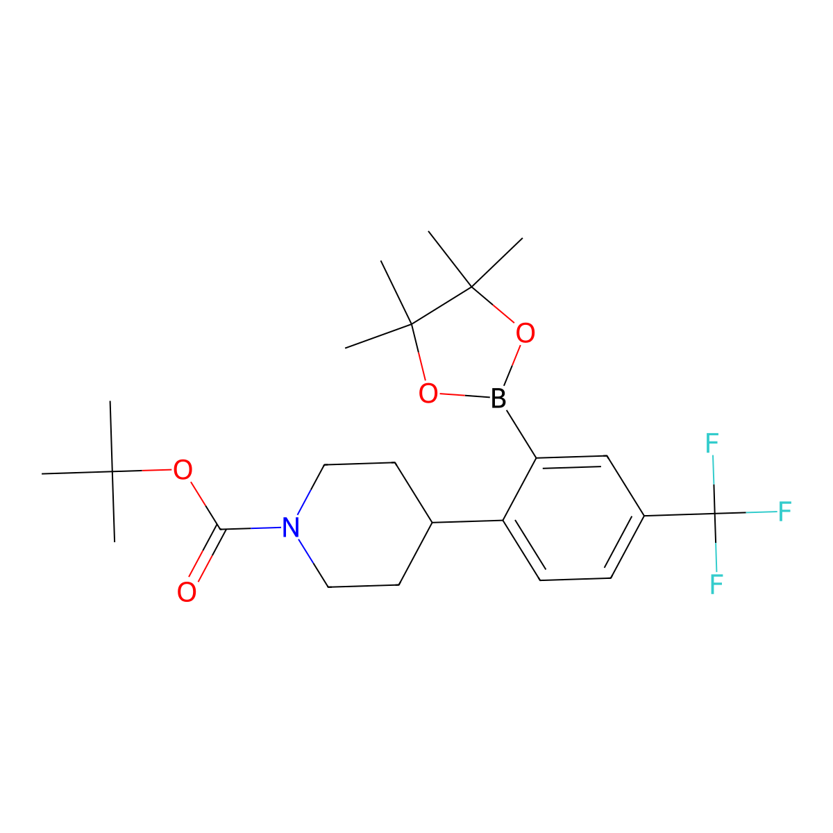Tert-butyl 4-(2-(4,4,5,5-tetramethyl-1,3,2-dioxaborolan-2-yl)-4-(trifluoromethyl)phenyl)piperidine-1-carboxylate molecular structure, CAS 2256708-98-0