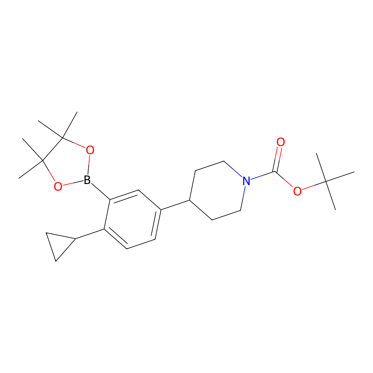 Tert-butyl 4-(4-cyclopropyl-3-(4,4,5,5-tetramethyl-1,3,2-dioxaborolan-2-yl)phenyl)piperidine-1-carboxylate molecular structure, CAS 2256709-00-7
