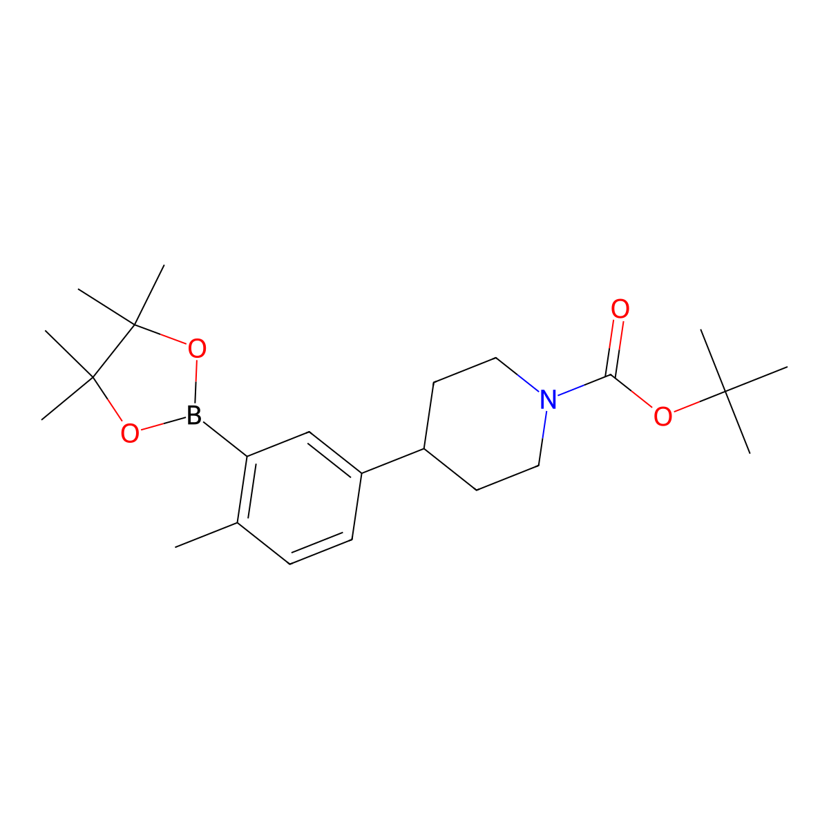 Tert-butyl 4-(4-methyl-3-(4,4,5,5-tetramethyl-1,3,2-dioxaborolan-2-yl)phenyl)piperidine-1-carboxylate molecular structure, CAS 2256709-01-8