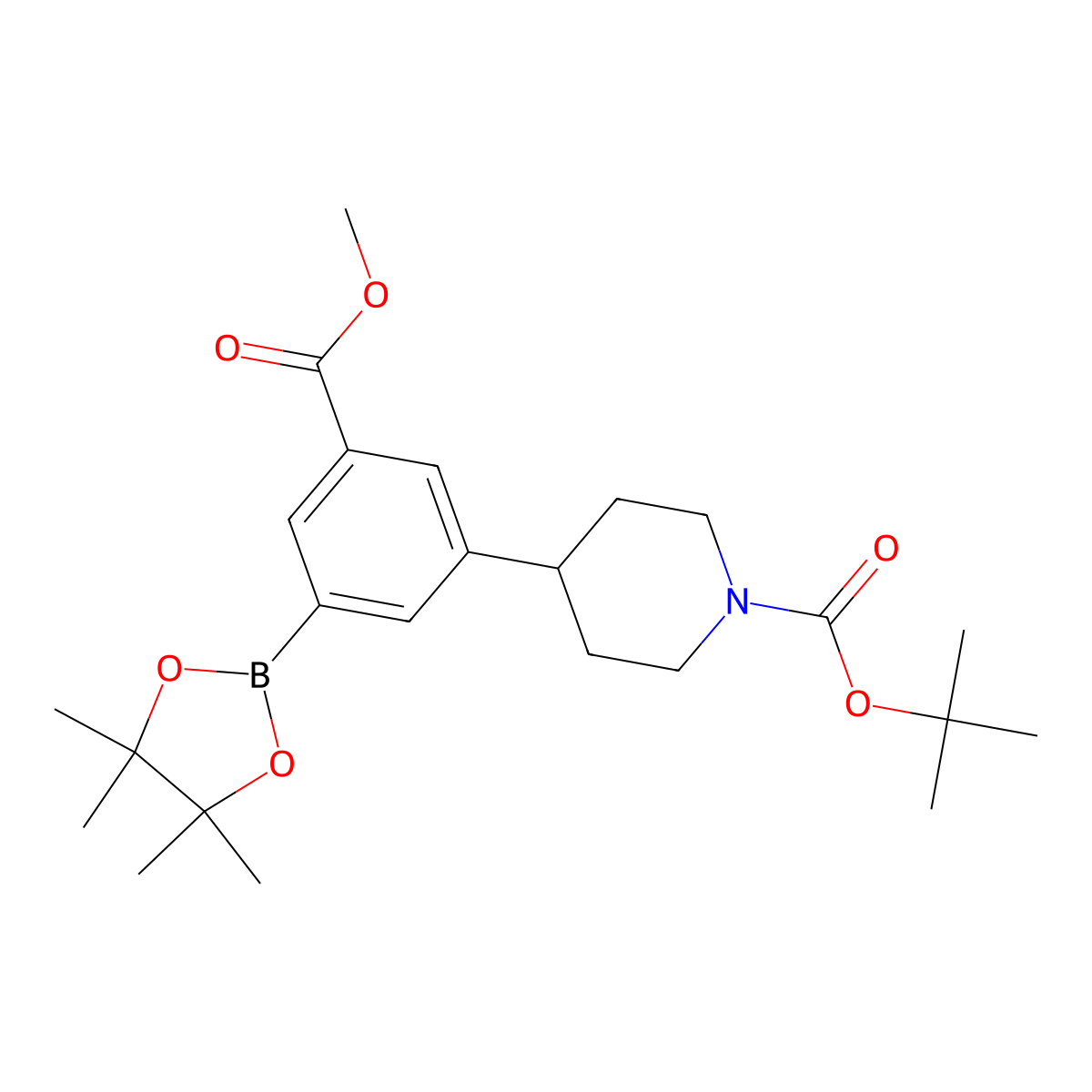 Tert-butyl 4-(3-(methoxycarbonyl)-5-(4,4,5,5-tetramethyl-1,3,2-dioxaborolan-2-yl)phenyl)piperidine-1-carboxylate molecular structure, CAS 2256709-03-0