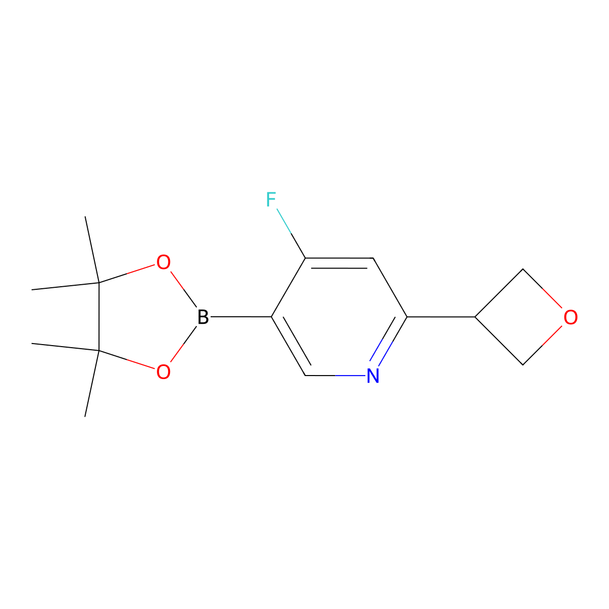 4-Fluoro-2-(oxetan-3-yl)-5-(4,4,5,5-tetramethyl-1,3,2-dioxaborolan-2-yl)pyridine molecular structure, CAS 2256709-07-4