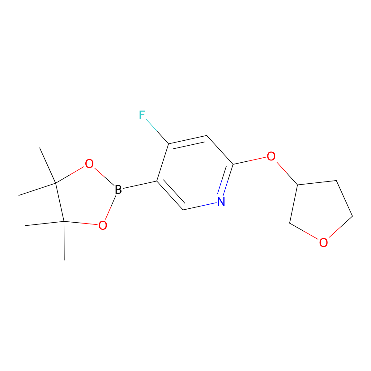 4-Fluoro-2-((tetrahydrofuran-3-yl)oxy)-5-(4,4,5,5-tetramethyl-1,3,2-dioxaborolan-2-yl)pyridine molecular structure, CAS 2256709-08-5