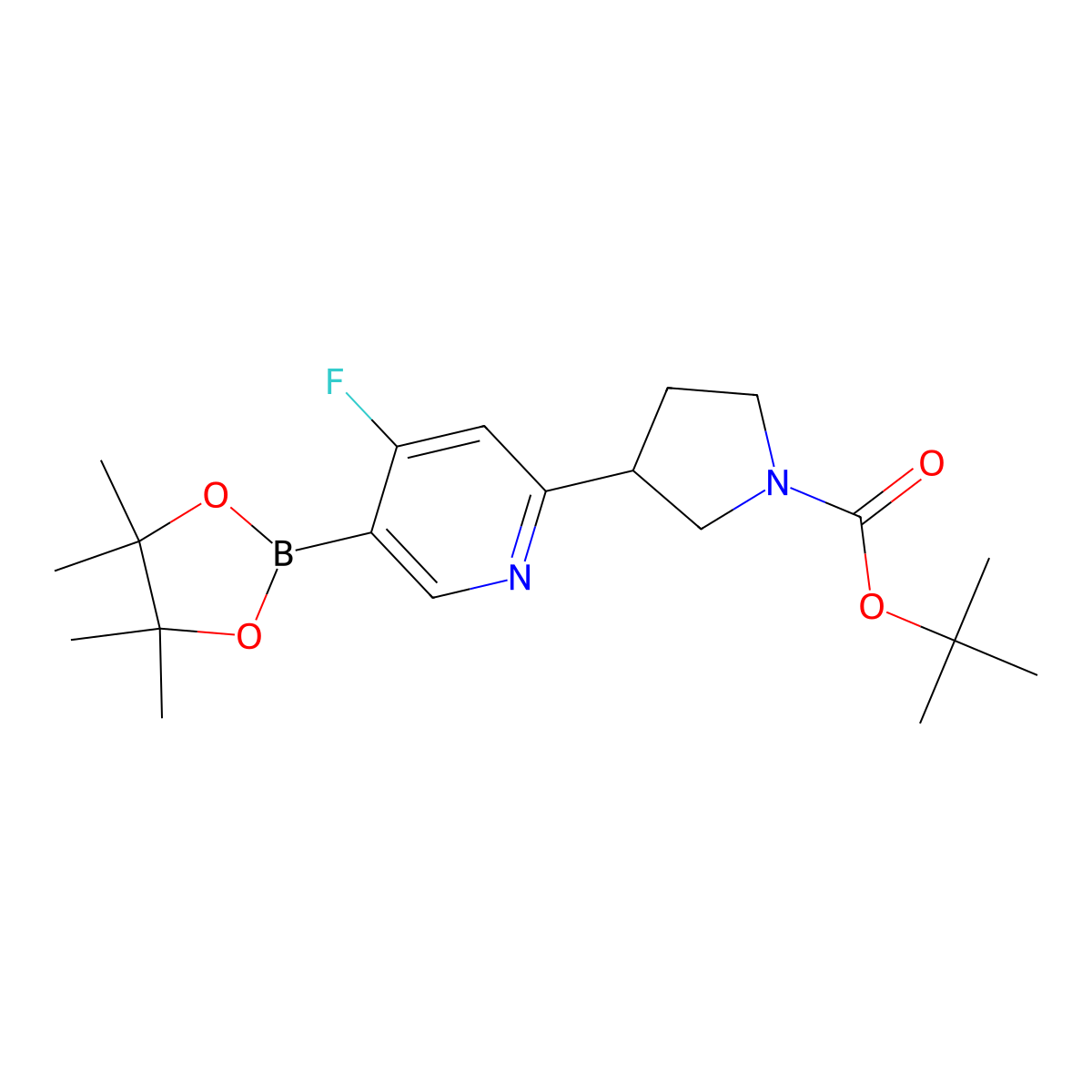 Tert-butyl 3-(4-fluoro-5-(4,4,5,5-tetramethyl-1,3,2-dioxaborolan-2-yl)pyridin-2-yl)pyrrolidine-1-carboxylate molecular structure, CAS 2256709-11-0