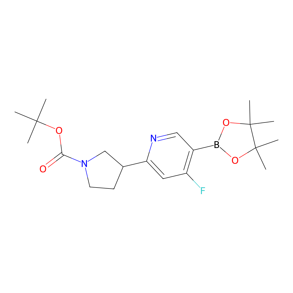Tert-butyl 3-(4-fluoro-5-(4,4,5,5-tetramethyl-1,3,2-dioxaborolan-2-yl)pyridin-2-yl)pyrrolidine-1-carboxylate molecular structure, CAS 2256709-11-0