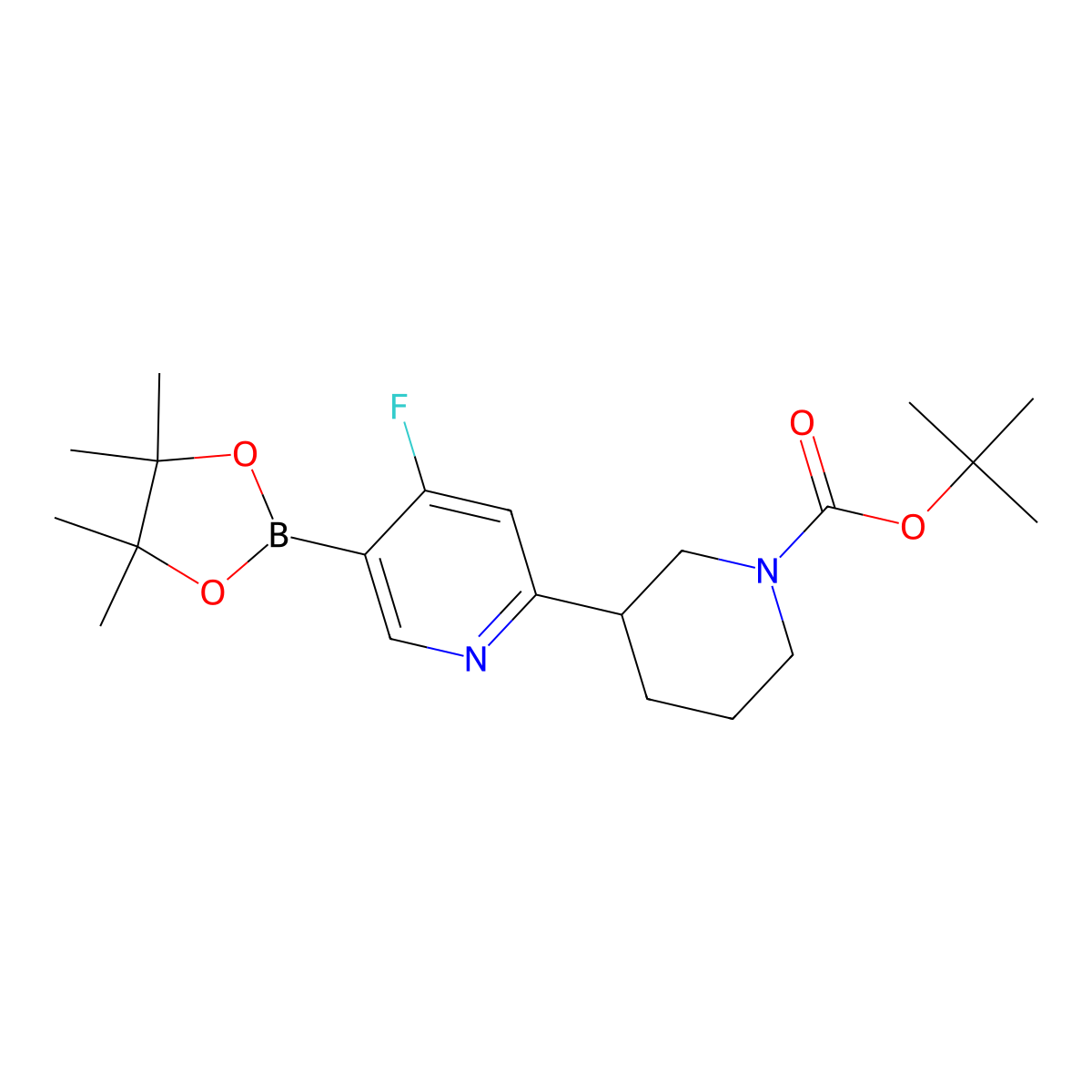 Tert-butyl 3-(4-fluoro-5-(4,4,5,5-tetramethyl-1,3,2-dioxaborolan-2-yl)pyridin-2-yl)piperidine-1-carboxylate molecular structure, CAS 2256709-12-1