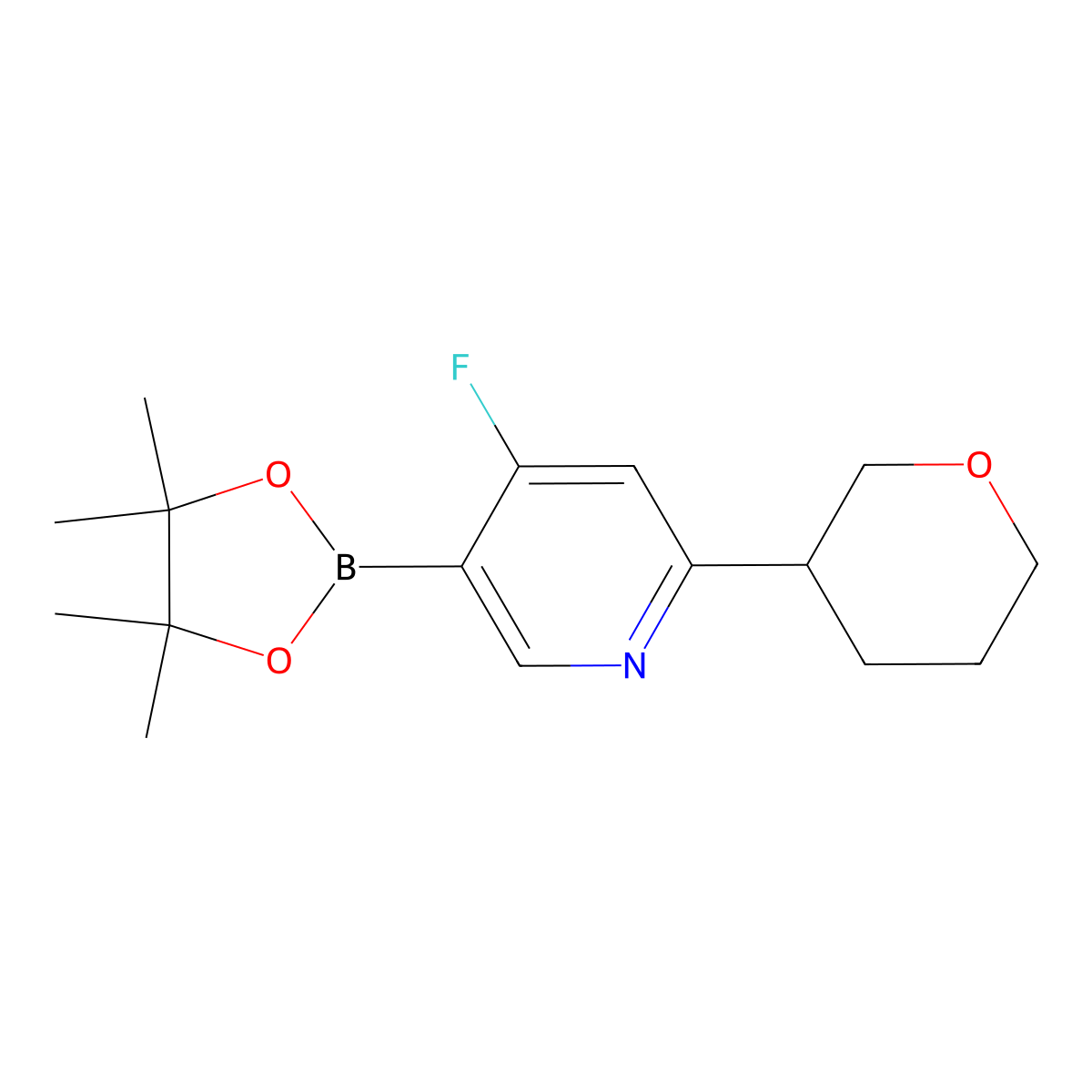 4-fluoro-2-(tetrahydro-2H-pyran-3-yl)-5-(4,4,5,5-tetramethyl-1,3,2-dioxaborolan-2-yl)pyridine molecular structure, CAS 2256709-13-2