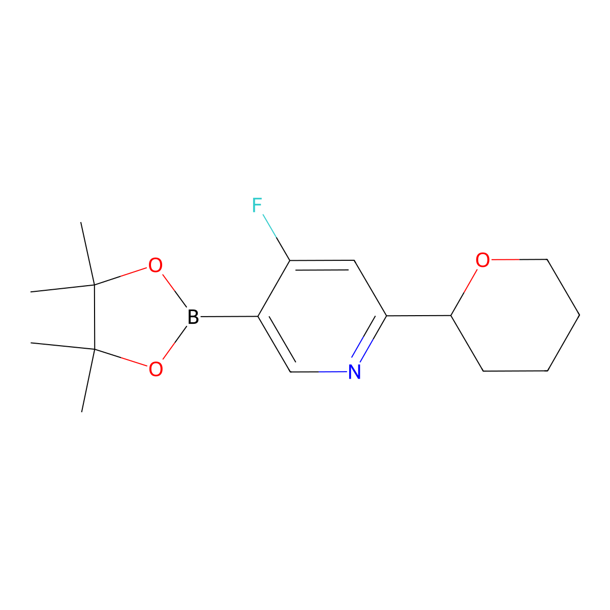 4-fluoro-2-(tetrahydro-2H-pyran-2-yl)-5-(4,4,5,5-tetramethyl-1,3,2-dioxaborolan-2-yl)pyridine molecular structure, CAS 2256709-14-3
