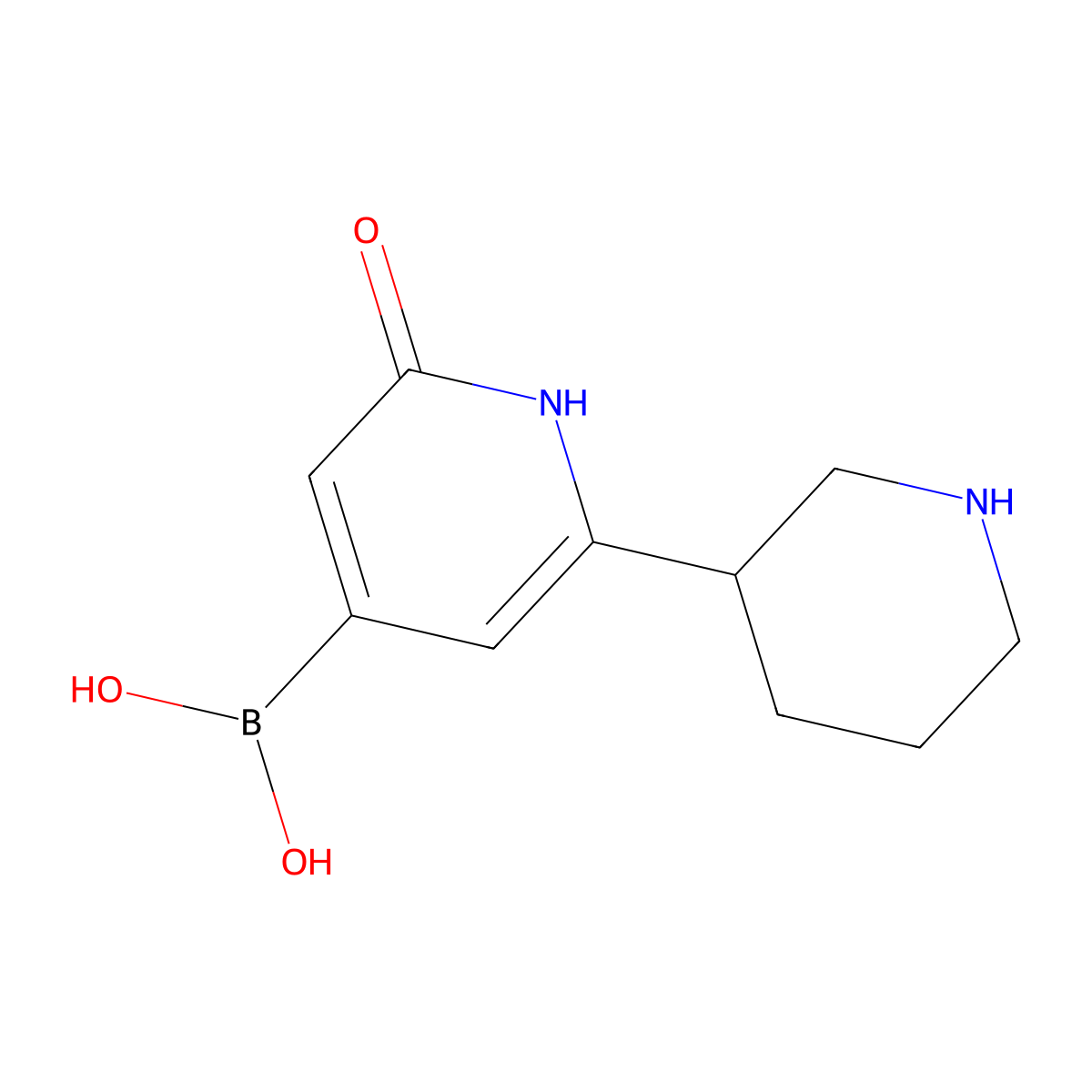 (2-Hydroxy-6-(piperidin-3-yl)pyridin-4-yl)boronic acid molecular structure, CAS 2256747-28-9