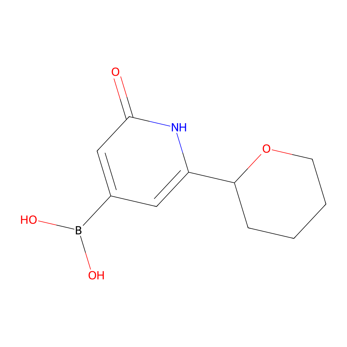 (2-hydroxy-6-(tetrahydro-2H-pyran-2-yl)pyridin-4-yl)boronic acid molecular structure, CAS 2256747-30-3