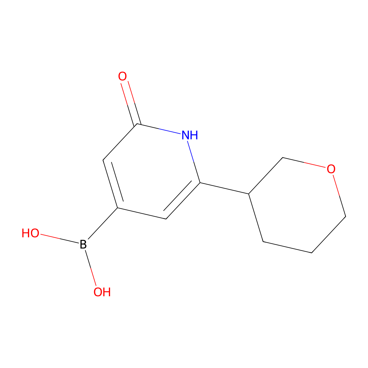(2-oxo-6-tetrahydropyran-3-yl-1H-pyridin-4-yl)boronic acid molecular structure, CAS 2256747-33-6