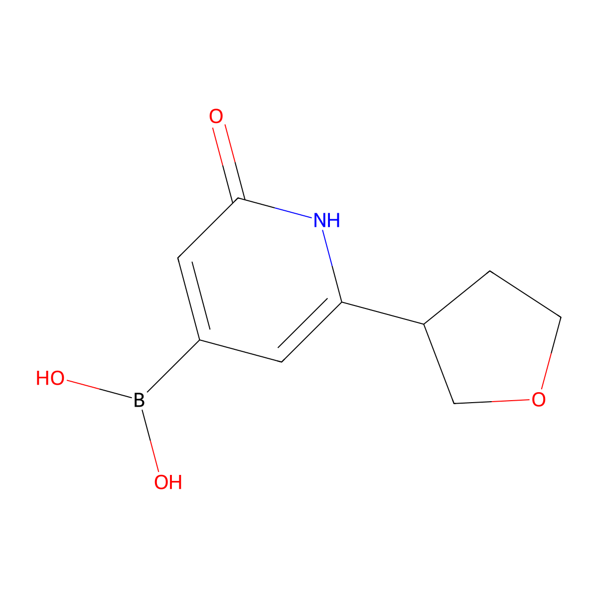 (2-Hydroxy-6-(tetrahydrofuran-3-yl)pyridin-4-yl)boronic acid molecular structure, CAS 2256747-34-7