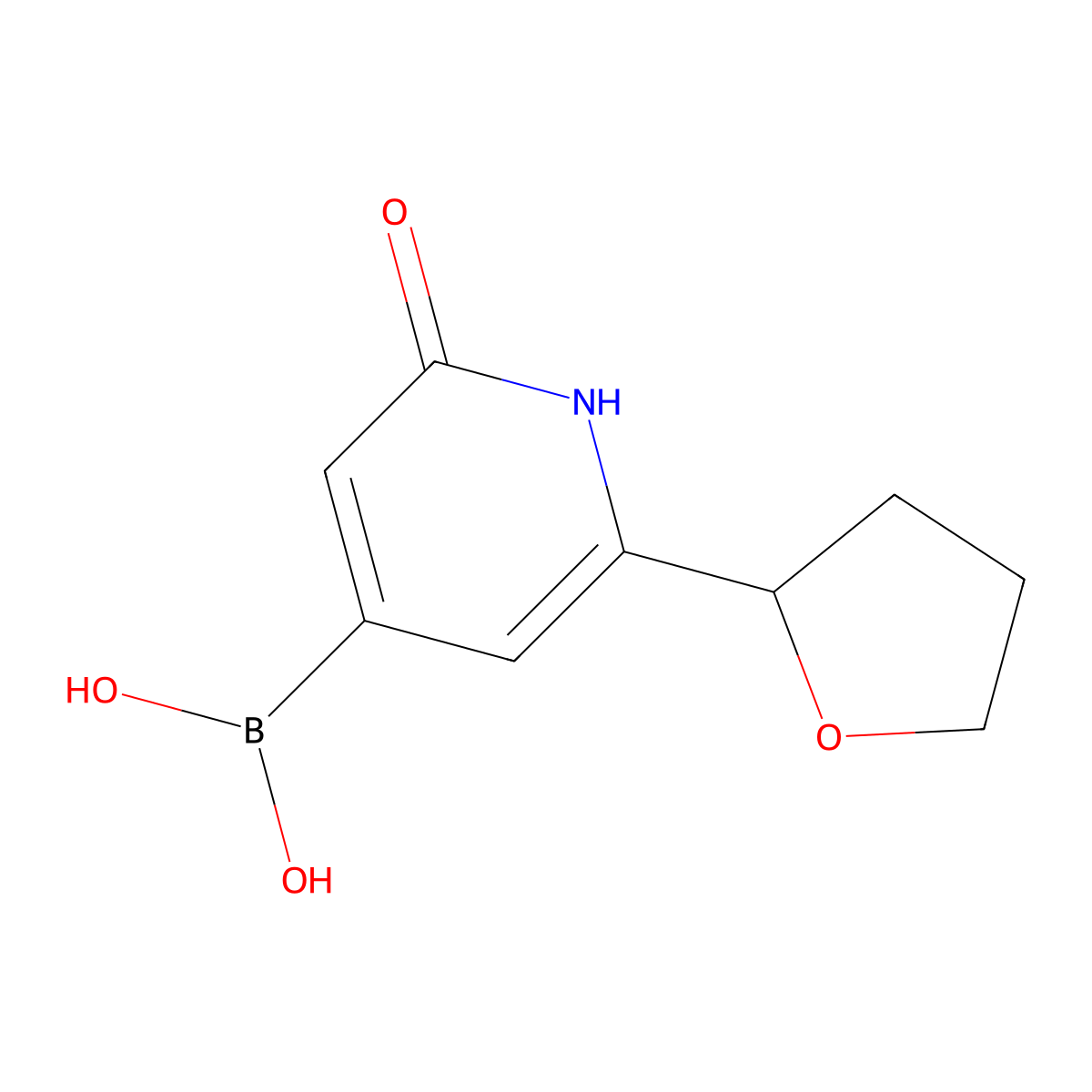 (2-Hydroxy-6-(tetrahydrofuran-2-yl)pyridin-4-yl)boronic acid molecular structure, CAS 2256747-35-8