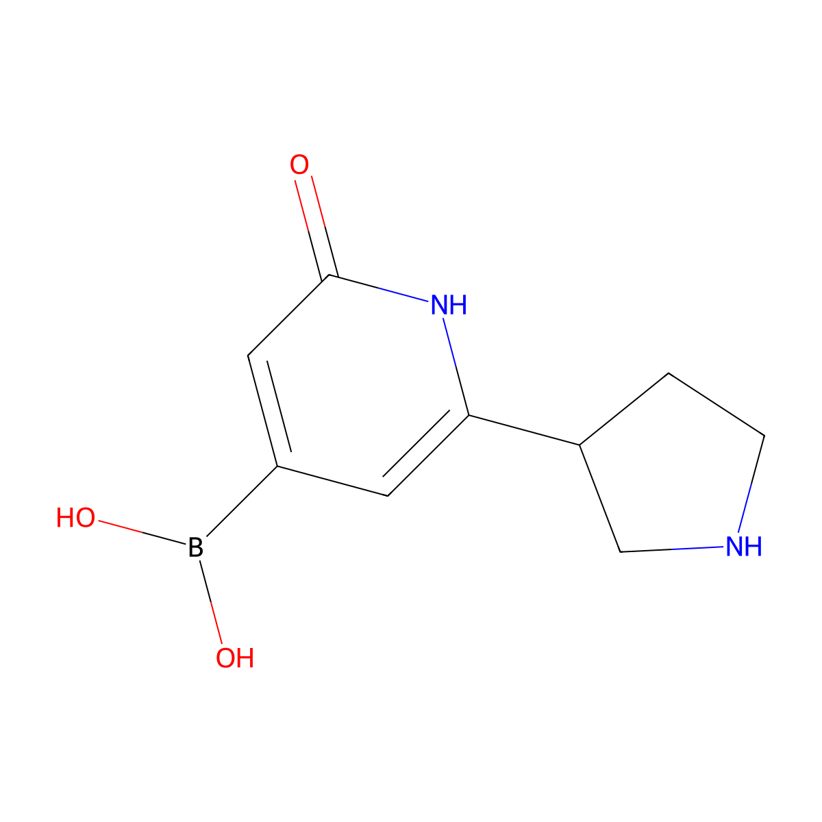 (2-Hydroxy-6-(pyrrolidin-3-yl)pyridin-4-yl)boronic acid molecular structure, CAS 2256747-36-9
