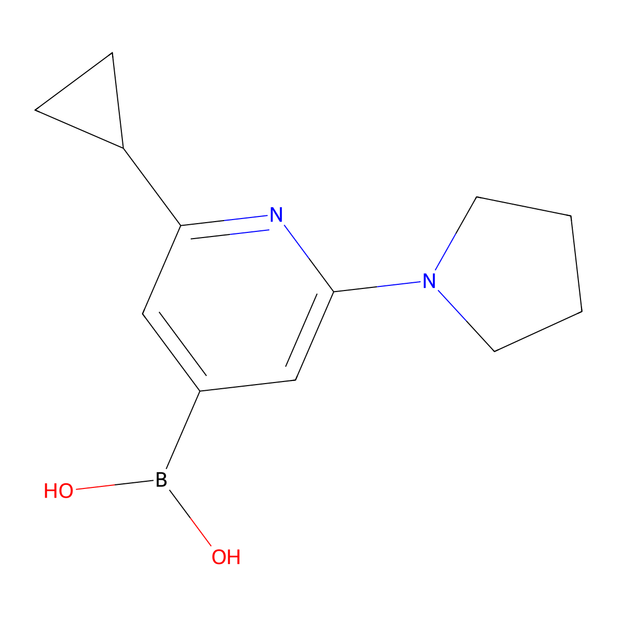 (2-Cyclopropyl-6-(pyrrolidin-1-yl)pyridin-4-yl)boronic acid molecular structure, CAS 2256747-44-9
