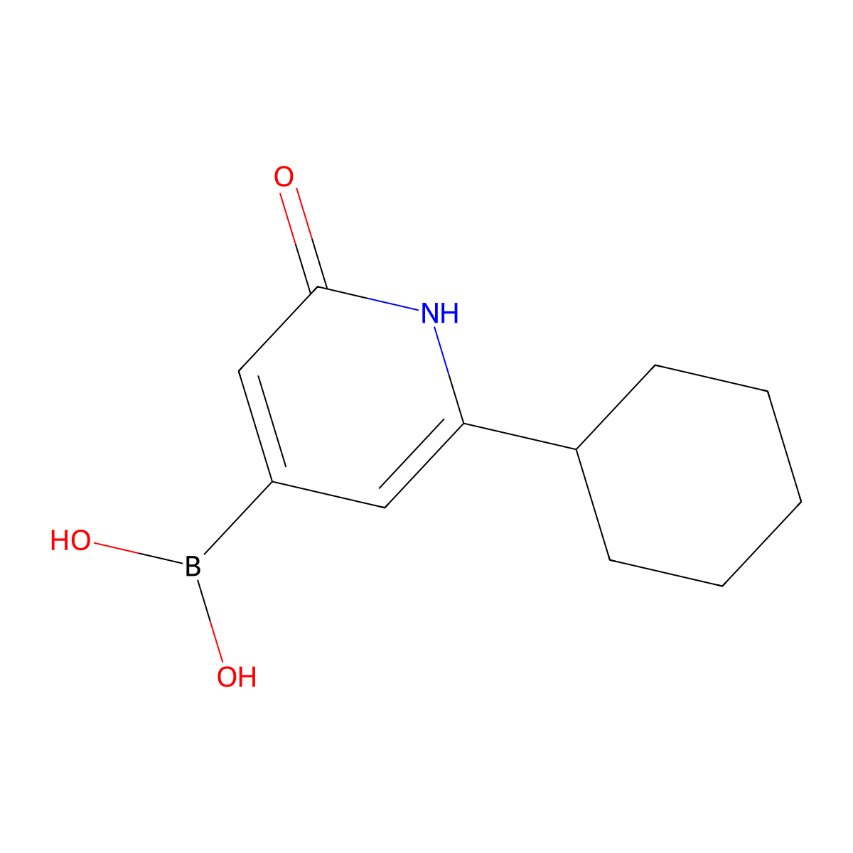 (2-Cyclohexyl-6-hydroxypyridin-4-yl)boronic acid molecular structure, CAS 2256747-49-4