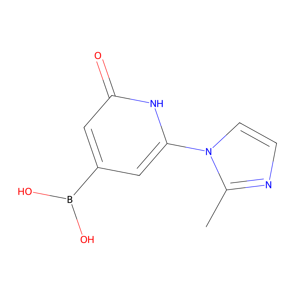 (2-hydroxy-6-(2-methyl-1H-imidazol-1-yl)pyridin-4-yl)boronic acid molecular structure, CAS 2256747-52-9