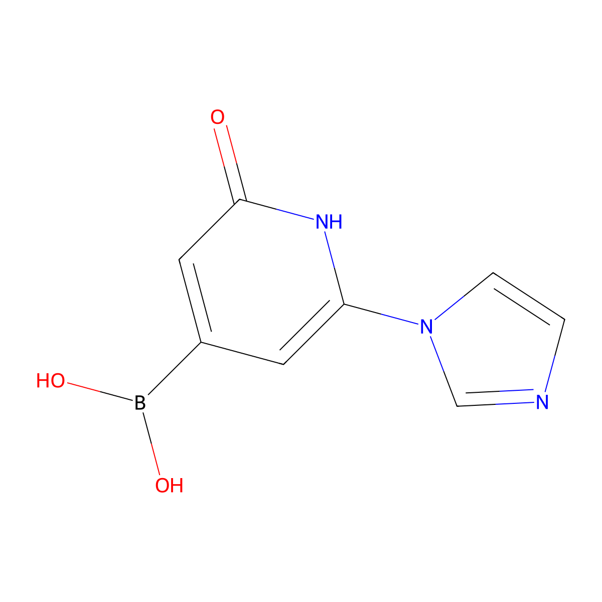 (2-hydroxy-6-(1H-imidazol-1-yl)pyridin-4-yl)boronic acid molecular structure, CAS 2256747-53-0