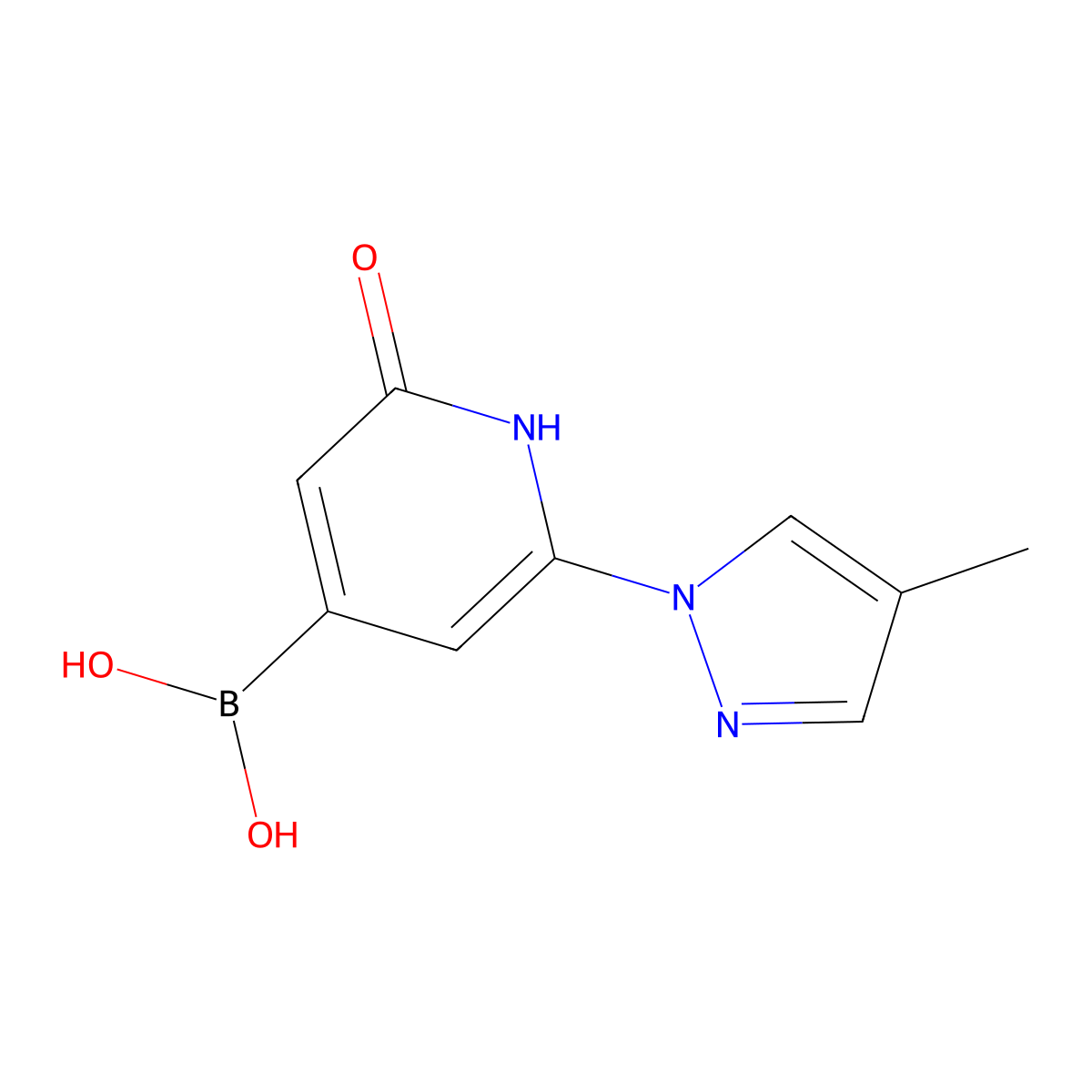 (2-hydroxy-6-(4-methyl-1H-pyrazol-1-yl)pyridin-4-yl)boronic acid molecular structure, CAS 2256747-54-1