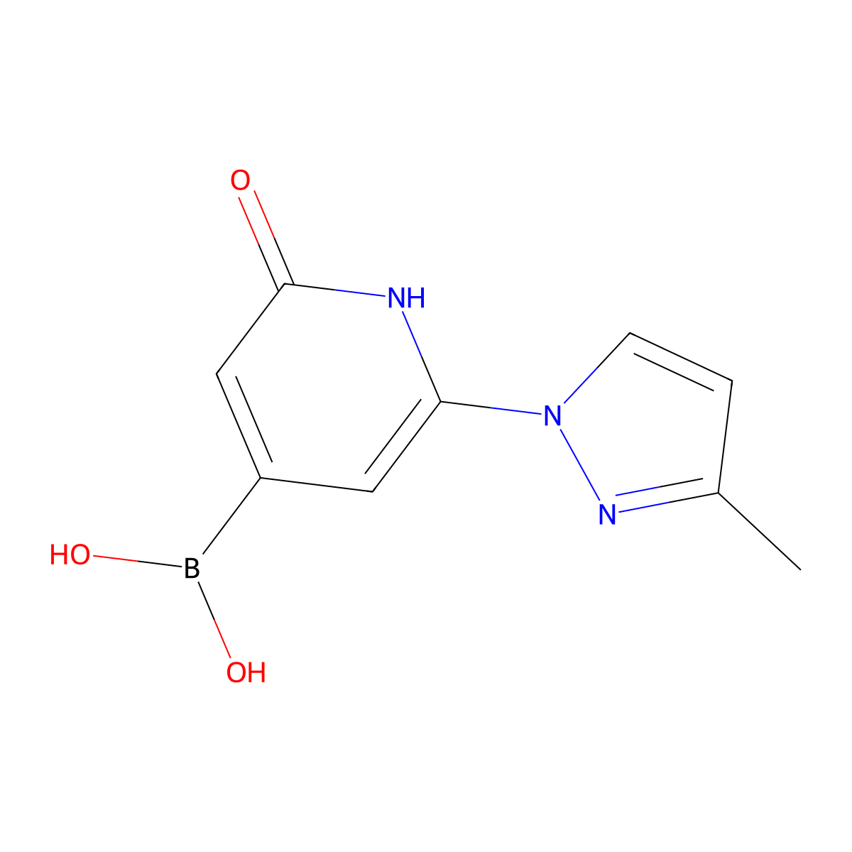(2-hydroxy-6-(3-methyl-1H-pyrazol-1-yl)pyridin-4-yl)boronic acid molecular structure, CAS 2256747-55-2