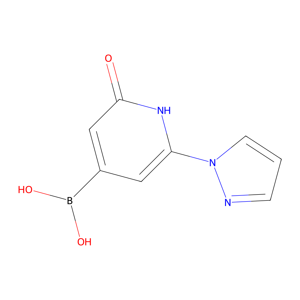 (2-hydroxy-6-(1H-pyrazol-1-yl)pyridin-4-yl)boronic acid molecular structure, CAS 2256747-56-3
