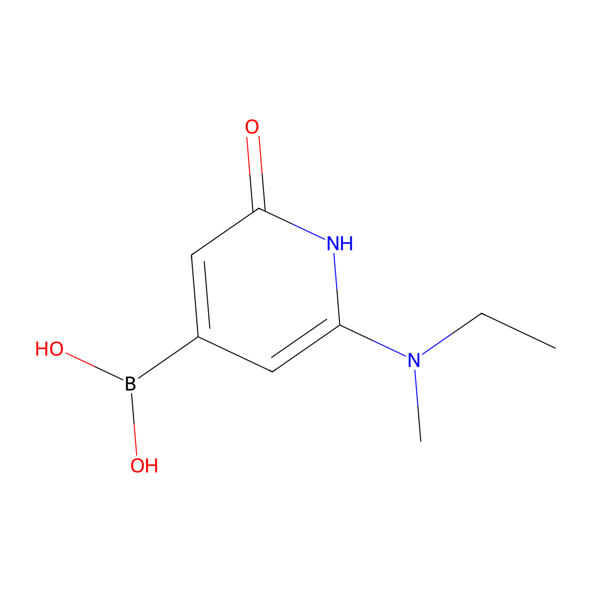 (2-(Ethyl(methyl)amino)-6-hydroxypyridin-4-yl)boronic acid molecular structure, CAS 2256747-59-6