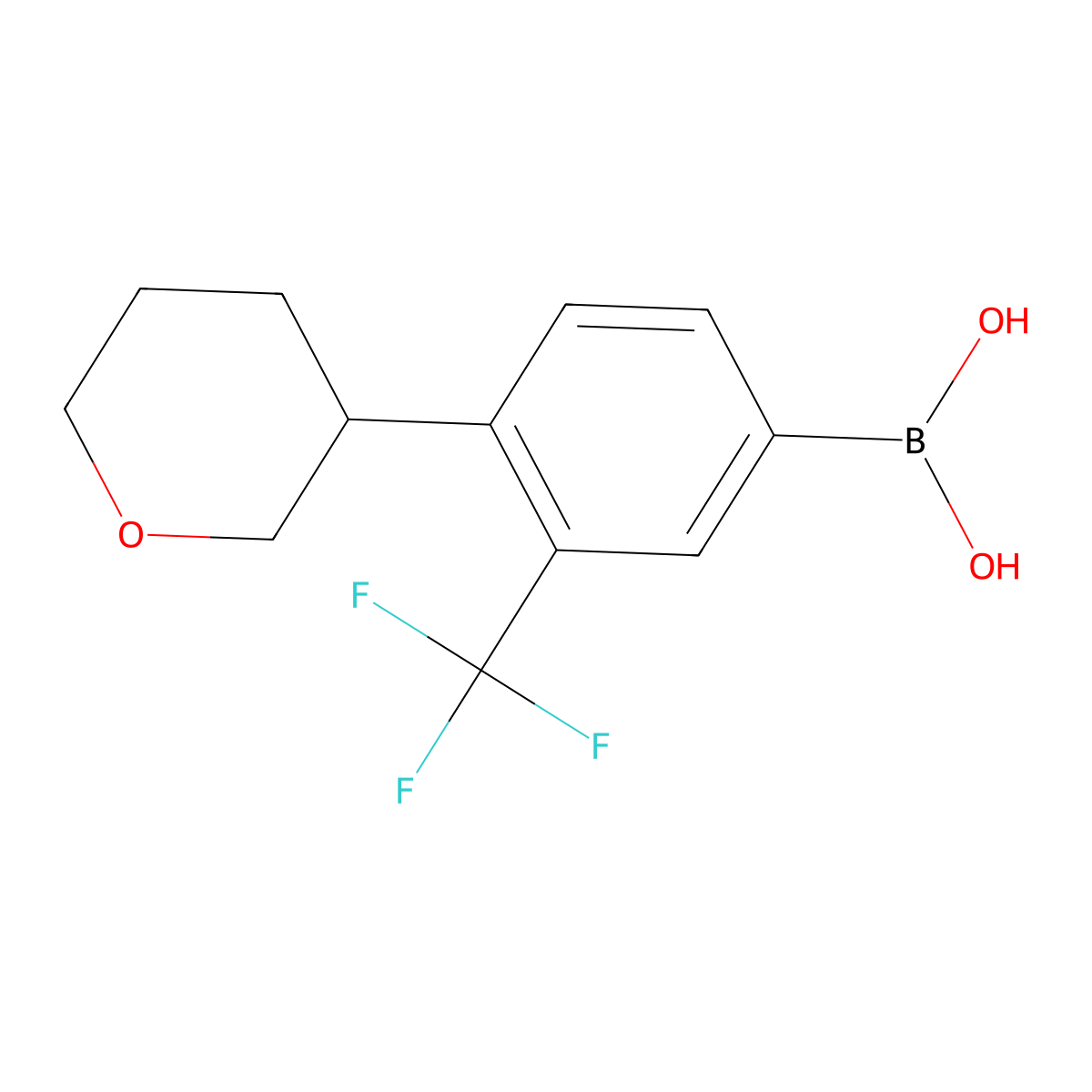 (4-(tetrahydro-2H-pyran-3-yl)-3-(trifluoromethyl)phenyl)boronic acid molecular structure, CAS 2256747-73-4