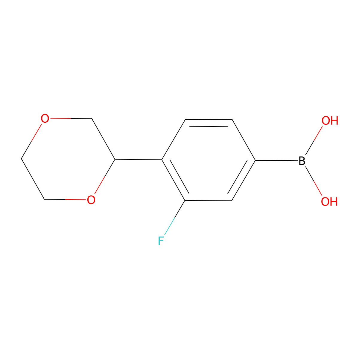 (4-(1,4-Dioxan-2-yl)-3-fluorophenyl)boronic acid molecular structure, CAS 2256747-75-6