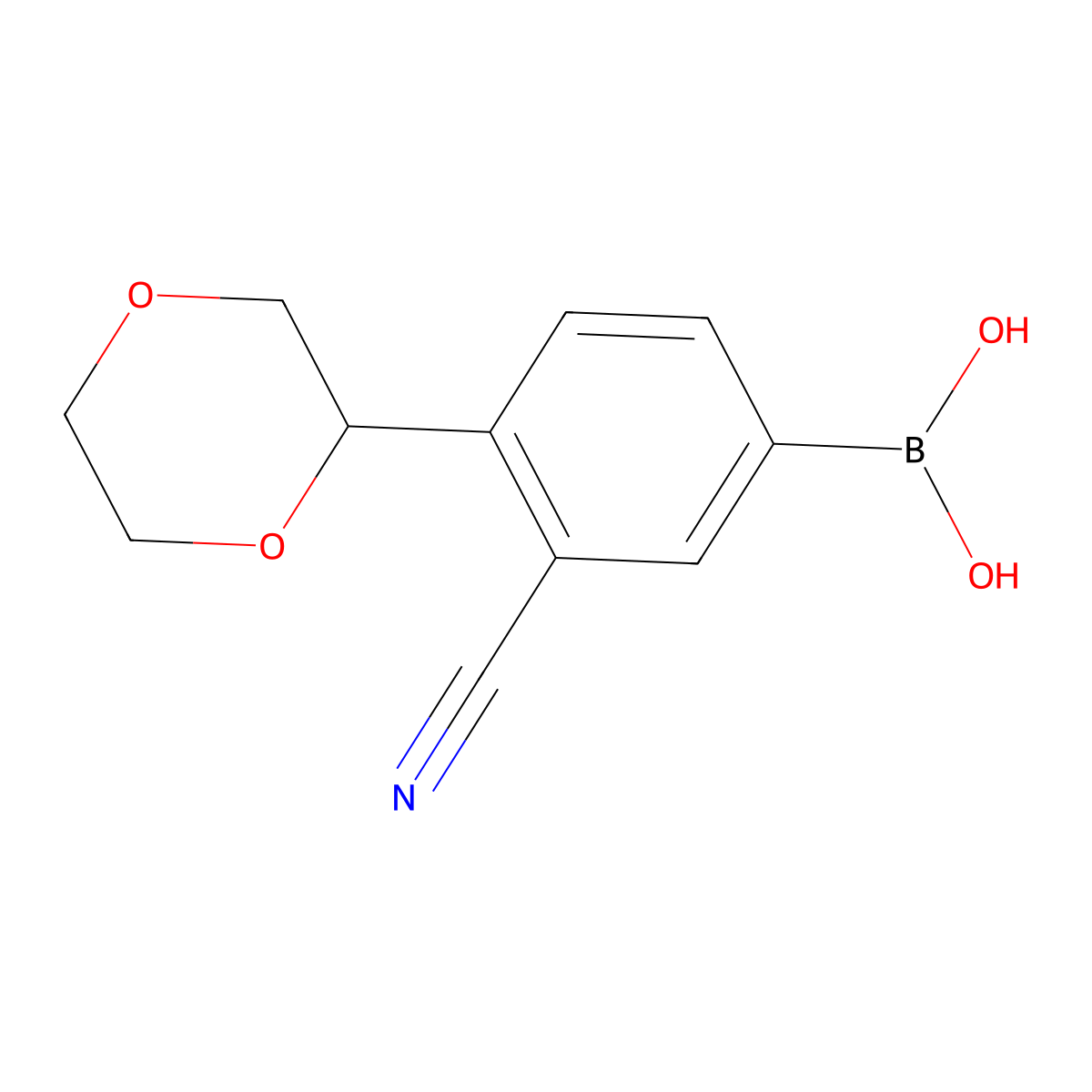 (3-Cyano-4-(1,4-dioxan-2-yl)phenyl)boronic acid molecular structure, CAS 2256747-76-7