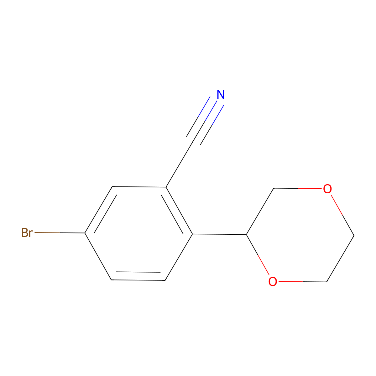 5-Bromo-2-(1,4-dioxan-2-yl)benzonitrile molecular structure, CAS 2256748-10-2