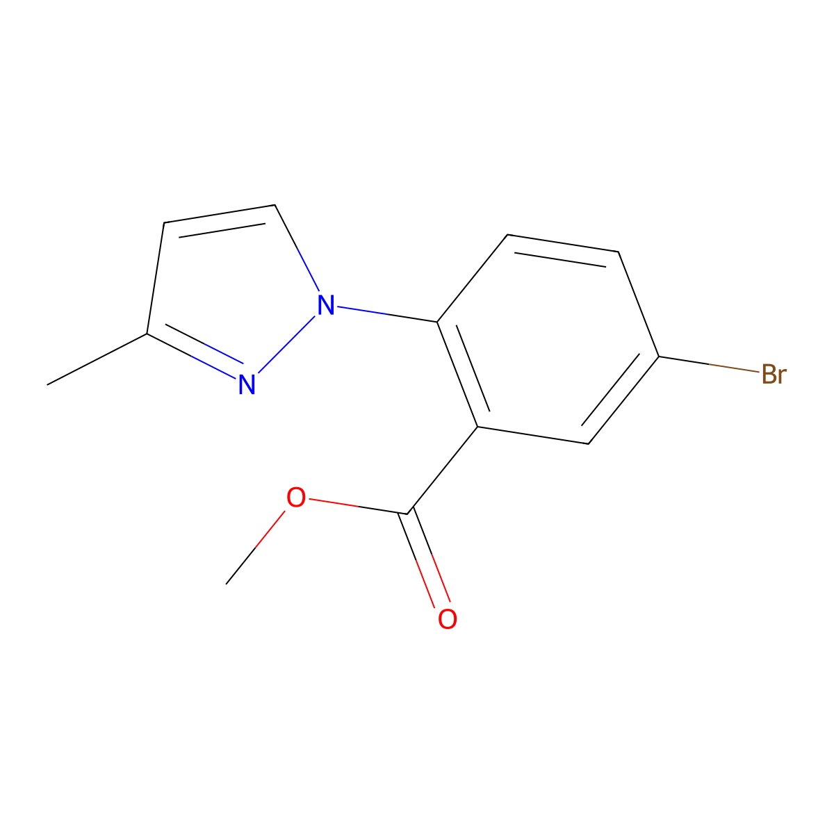 methyl 5-bromo-2-(3-methyl-1H-pyrazol-1-yl)benzoate molecular structure, CAS 2256748-55-5