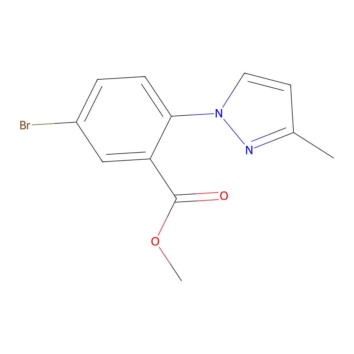 methyl 5-bromo-2-(3-methyl-1H-pyrazol-1-yl)benzoate molecular structure, CAS 2256748-55-5